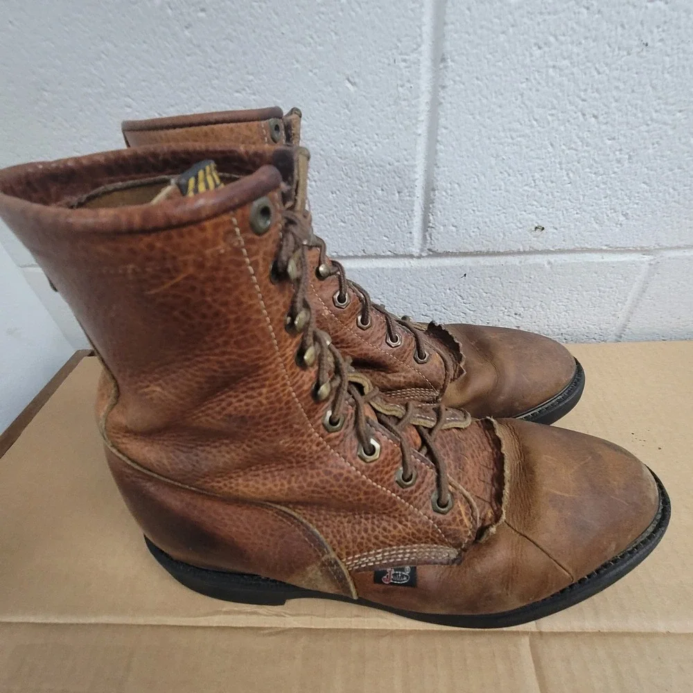 Justin Boots Brown Leather Lace-Up Work Boots